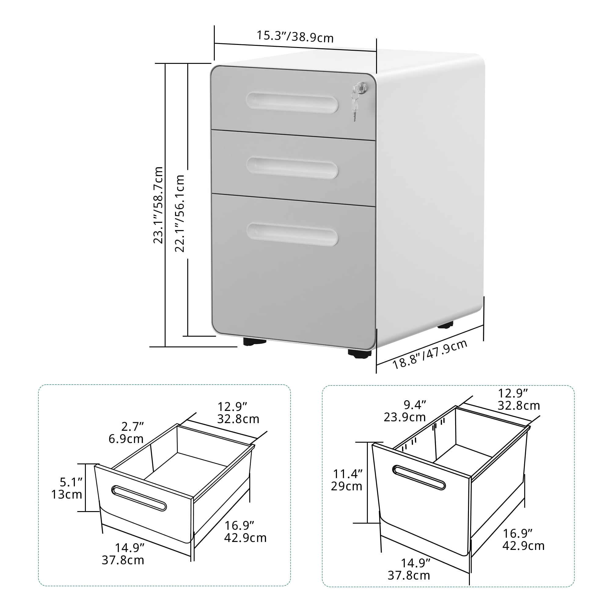 Uforic 3-Drawer Vertical File Cabinet Compact Metal Filing Storage Organizer for Home Office