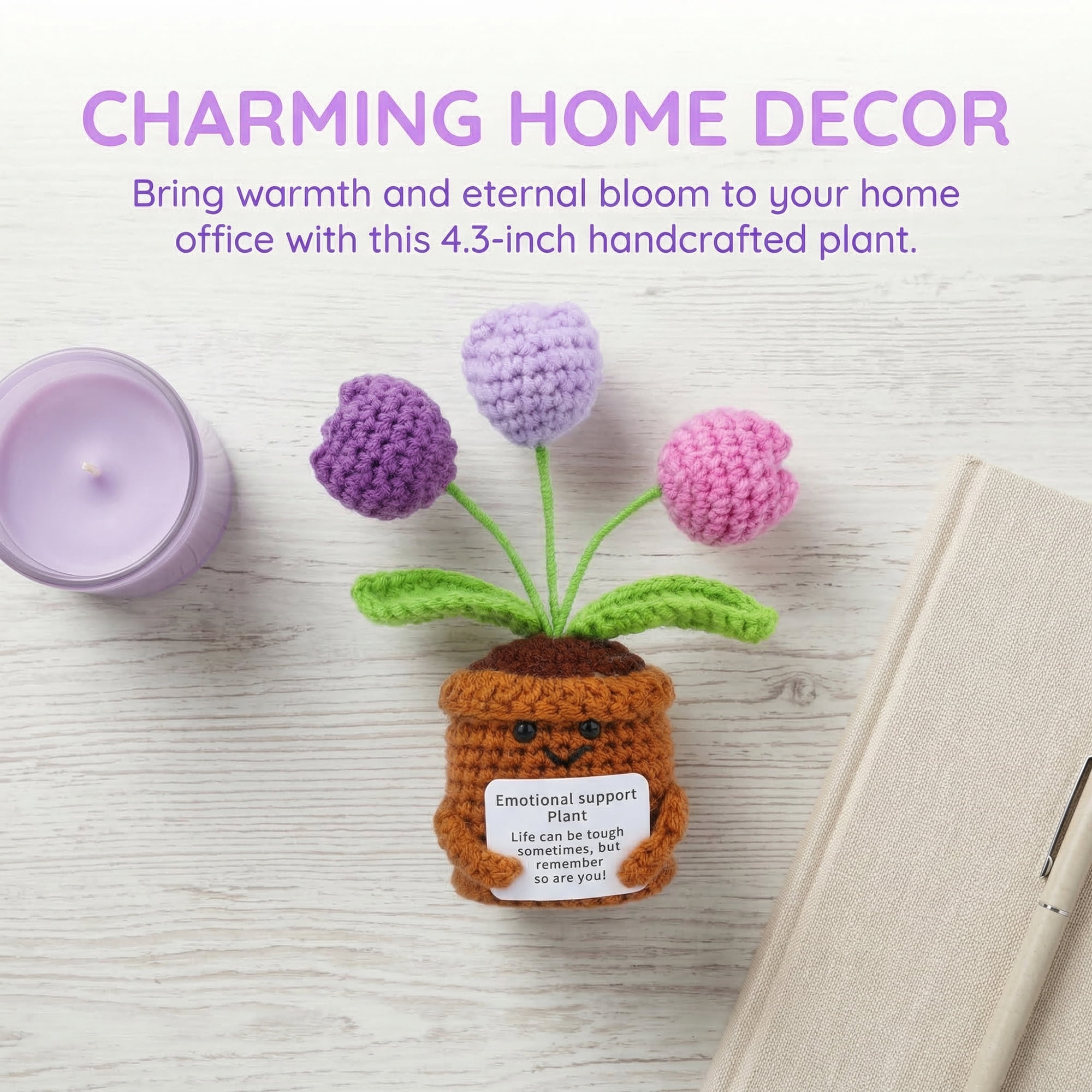 Unique Bargains 2Pcs Handmade Crochet Puffy Tulip Knitted Potted Plant Purple 4.3in