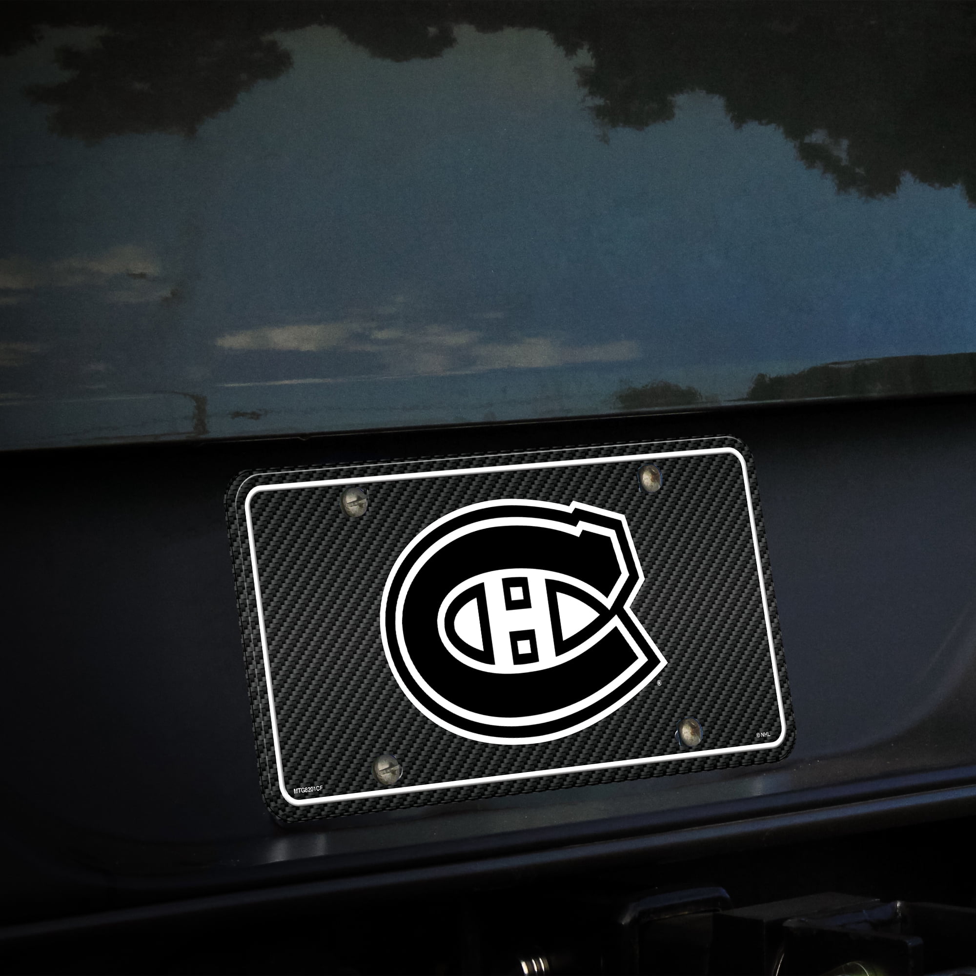Montreal Canadiens Metal Auto Tag License Plate, Carbon Fiber Design, 6x12 Inch
