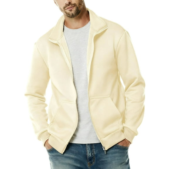 Coorders George Men Fleece Full Zip Sweatshirt Jackets, Mens and Big Mens Long Sleeve Lightweight Sweatshirt ,Big and Tall Beige,Size S