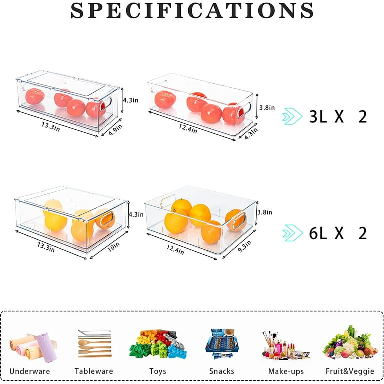 Yatmung 1 Pack Extra-Large Fridge Drawers with Ventilation System -  Stackable clear plastic organizer drawers - Fruit, deli, freezer, kitchen