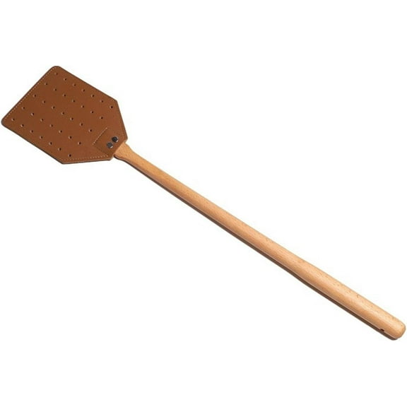 Leather Fly Swatters Indoor/Outdoor  Heavy Duty Fly Swatter Kills Bugs and Insects with Wood Handle 19.7" Length(Brown)