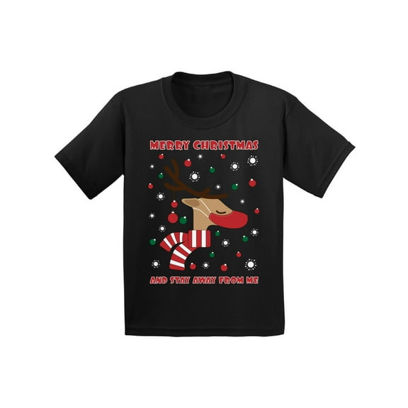 Merry Christmas T-Shirt for Kids Funny Reindeer Youth Tee for Boys New Year Shirt for Girls Happy Holiday Santa Gifts Deer in Mask Xmas Youth Top