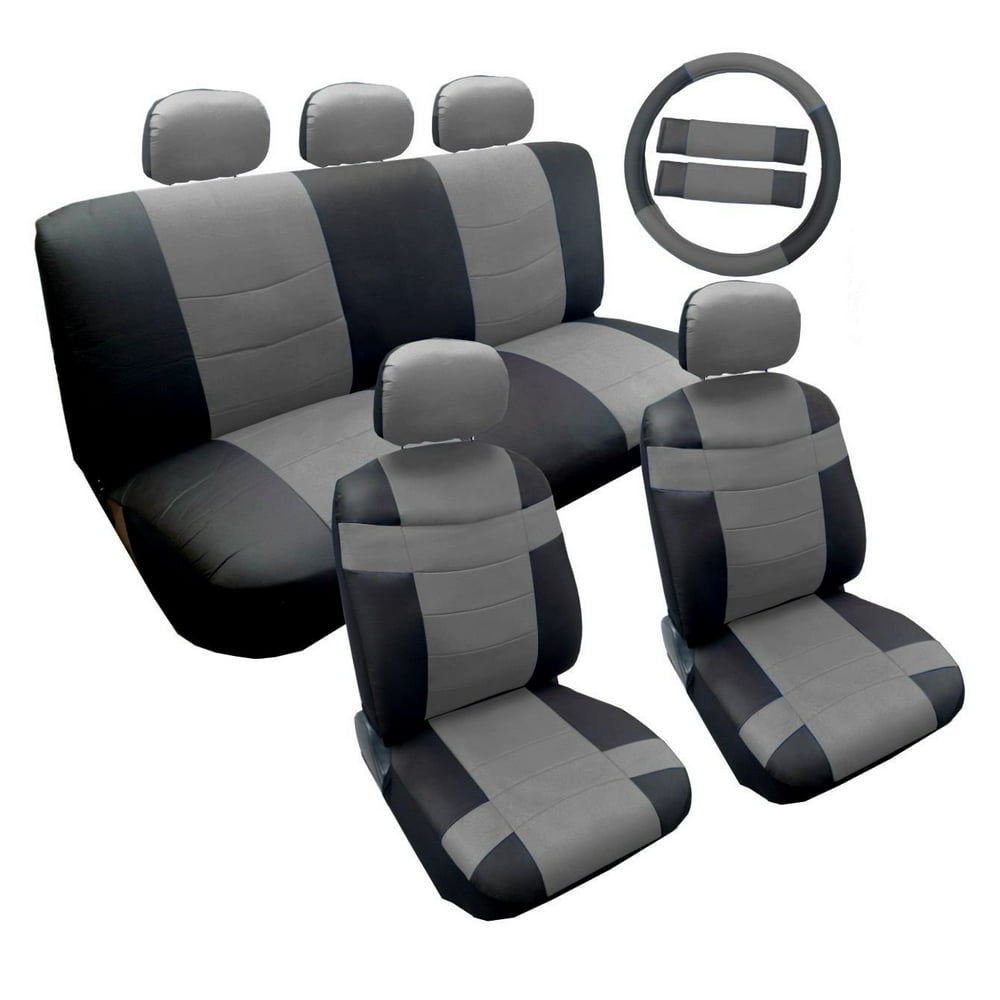 Two Tone Premium Gray on Black Synthetic PU Faux Leather Seat Cover Set