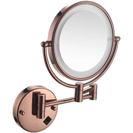 Makeup Mirror Makeup Mirror Wall Mounted Bathroom Mirror Folding Beauty Makeup Mirrors with LED Light and 1x/ 5x Magnification Round Shaped Double-Sided 360 Free Rotation/Extendable for Bathroom