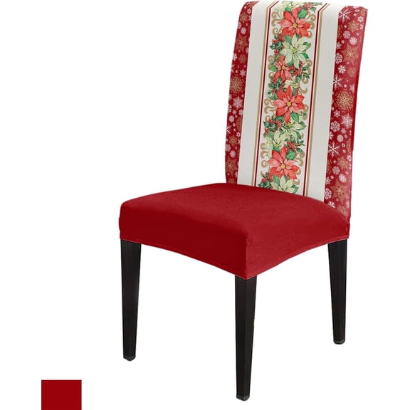 Christmas Dining Chair Slipcover, Poinsettia Leaves Winter Snowflake Red Chair Protector Stretch Parsons Chair Covers for Dining Room, Restaurant, Kitchen, Party, Set of 6