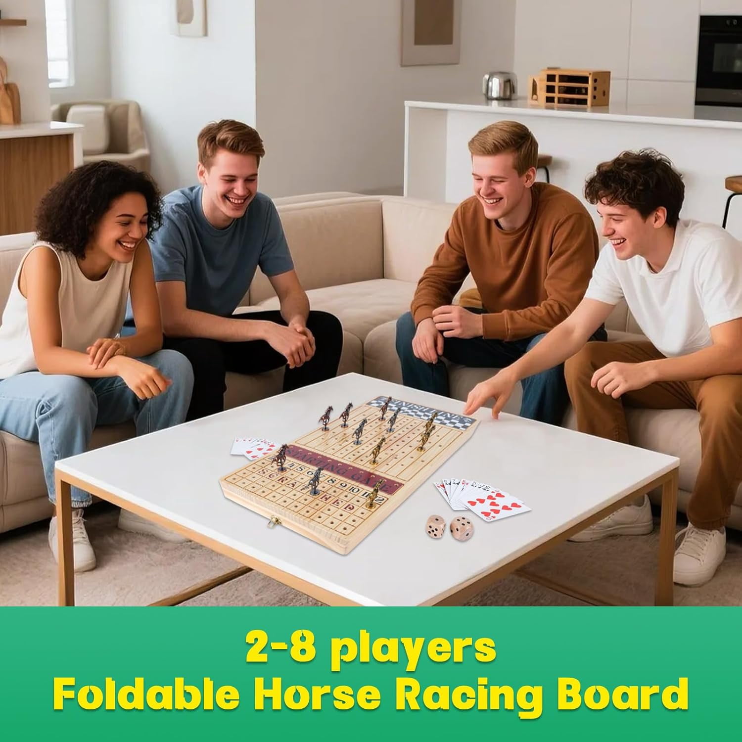 Fugocen Horse Race Board Game Foldable Wooden Premium Durable 11 Retro Metal Horses Fun Night Game 1-Pack Large 23 Inches