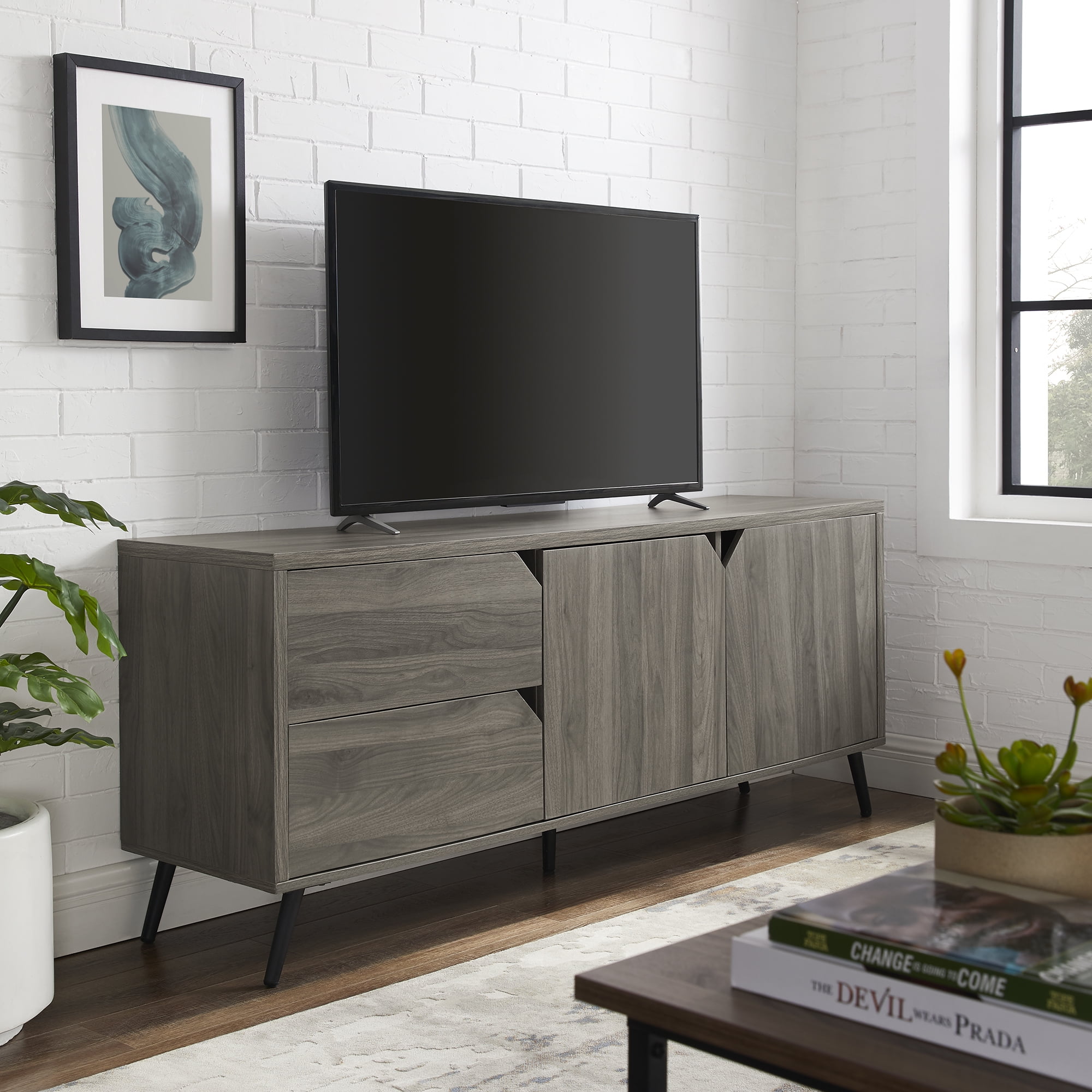 Manor Park Mid Century TV Stand for TVs up to 65", Slate Grey