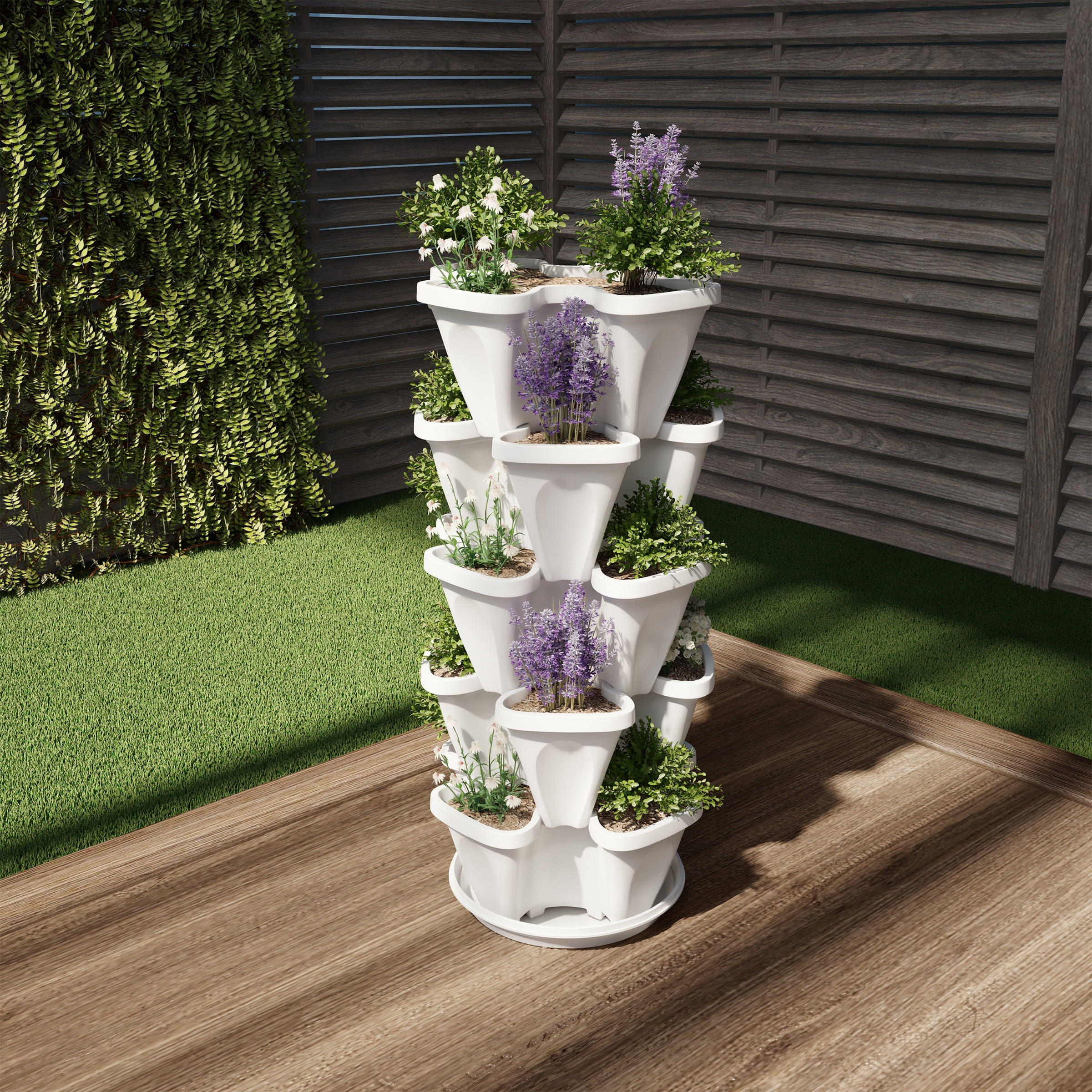 Pure Garden Stacking Planter Tower Five Tier Indoor/Outdoor Vertical