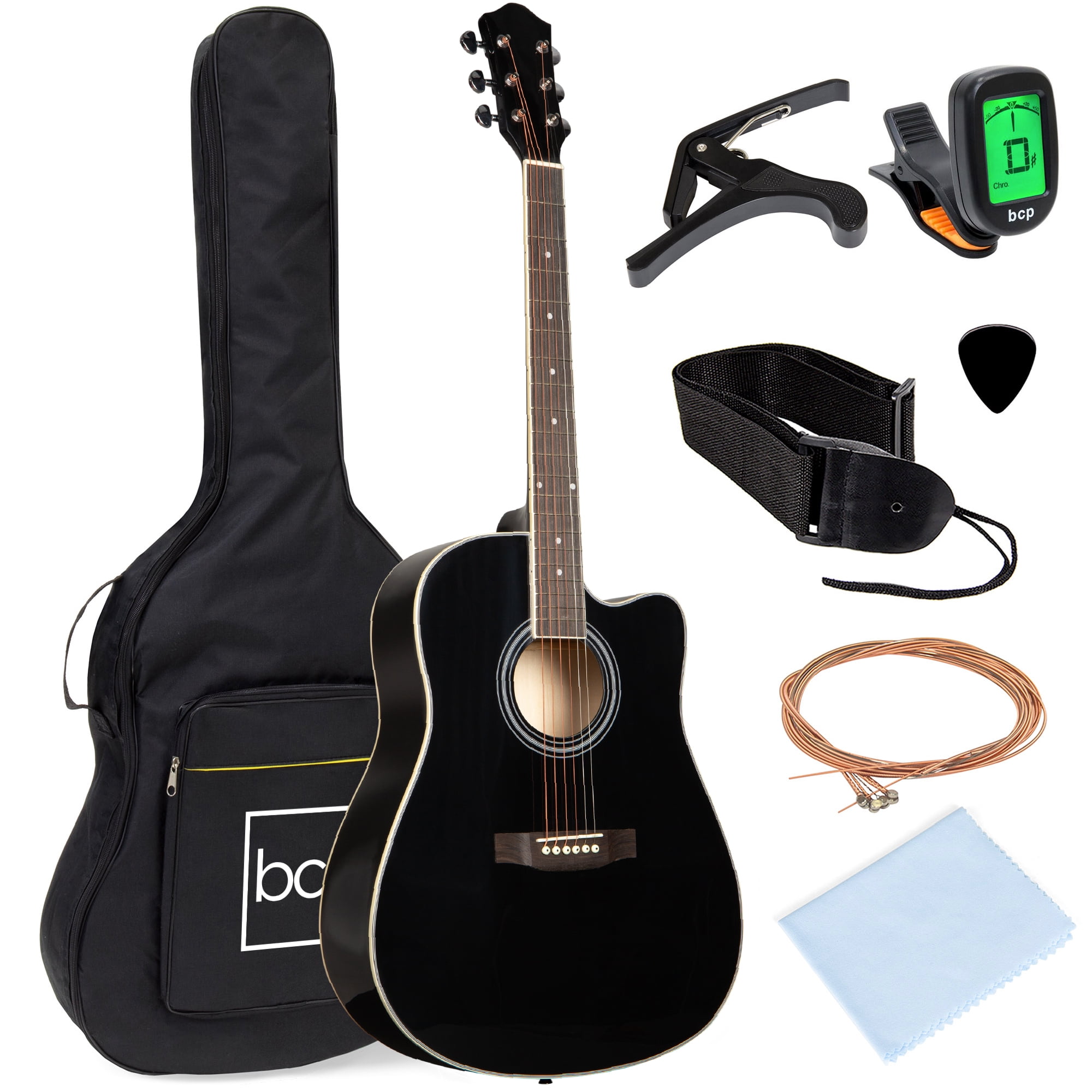 Best Choice Products 41in Full Size Beginner Acoustic Guitar Set with Case, Strap, Capo, Strings, Tuner - Black