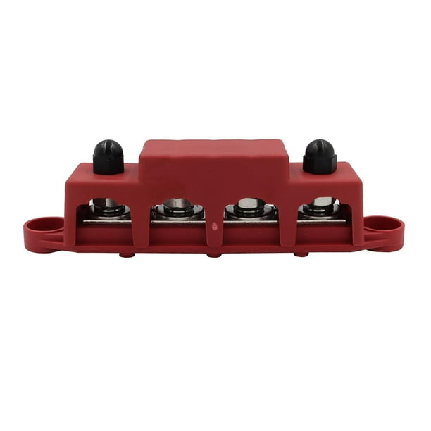 Bloque de distribución de energía de 4 pernos con cubierta para cableado solar, clasificación de 48 V y 250 amperios, resistente Rojo M10