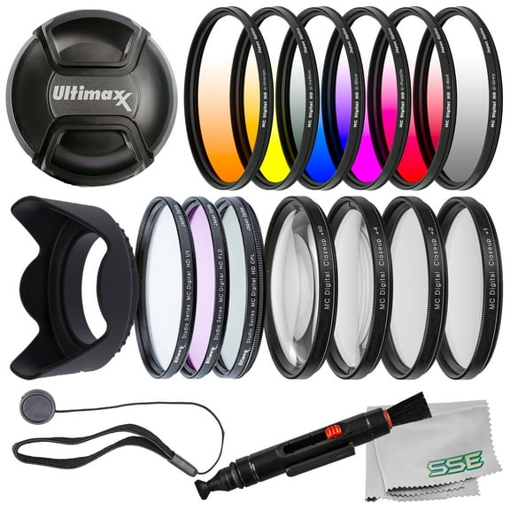 Ultimaxx 55MM Complete Lens Filter Accessory Kit for Lenses with 55MM Filter Size: 6PC Gradual Color Filter Set   UV CPL FLD Filter Set   Macro Close Up Set ( 1  2  4  10)