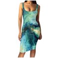 thumbnail image 4 of Fulijie Women's Tie-Dye Short Sleeves V Neck Tights Casual Dress, Size S-2XL, Big&Tall, Green, Women's Tie-dye Tank Dress Sleeveless Basic Midi Club Dresses Party Mini Dress, 4 of 9