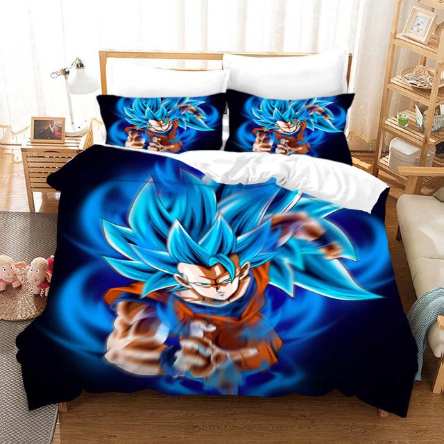 YT1 Dragon Ball 3 En 1 Juego De Sábanas De Tamaño Queen Anime Japonés Son Goku Dormitorio Cómodo Lavable Doble P