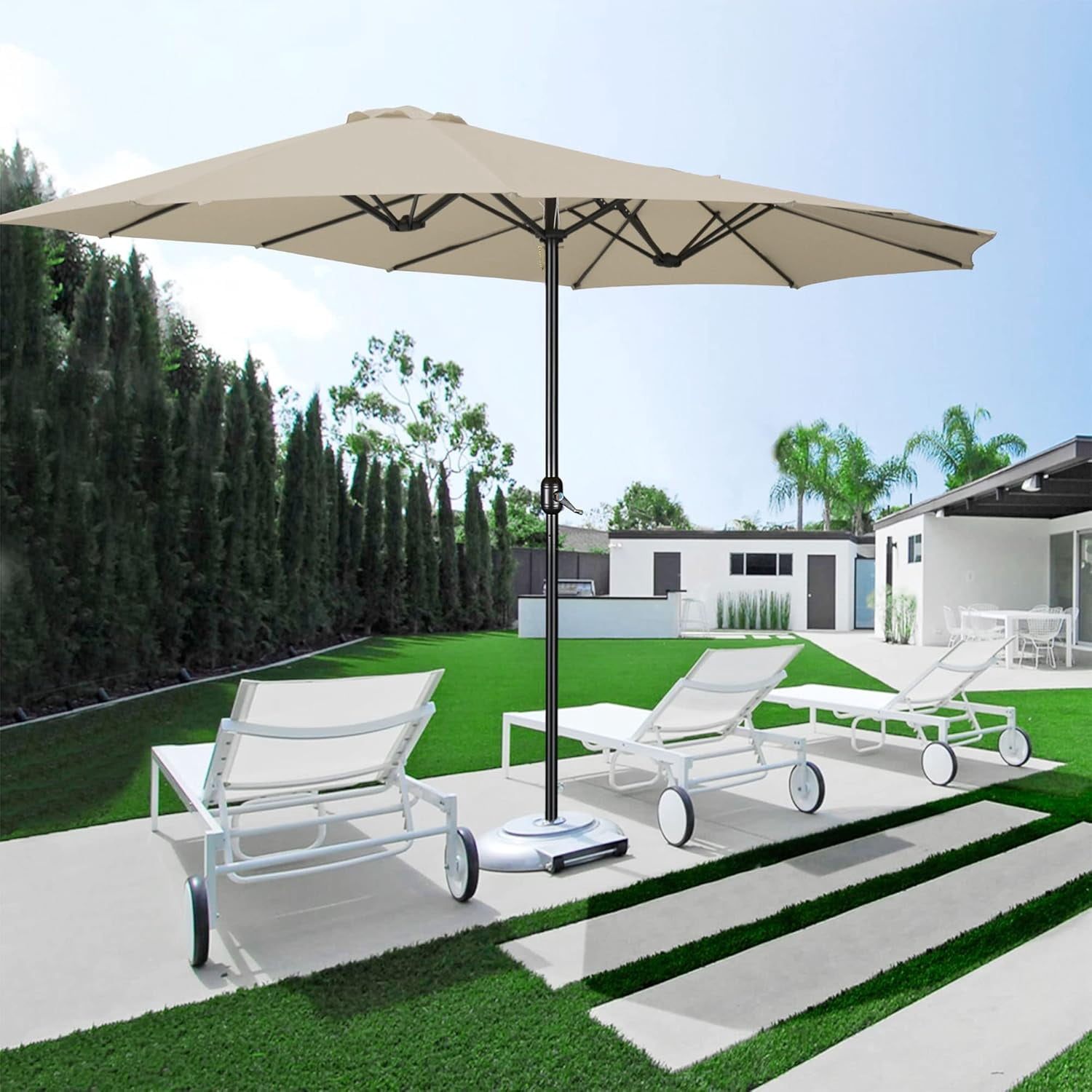 15x9 ft Patio Rectangular Market Umbrella w/ Wind Vent, Sand