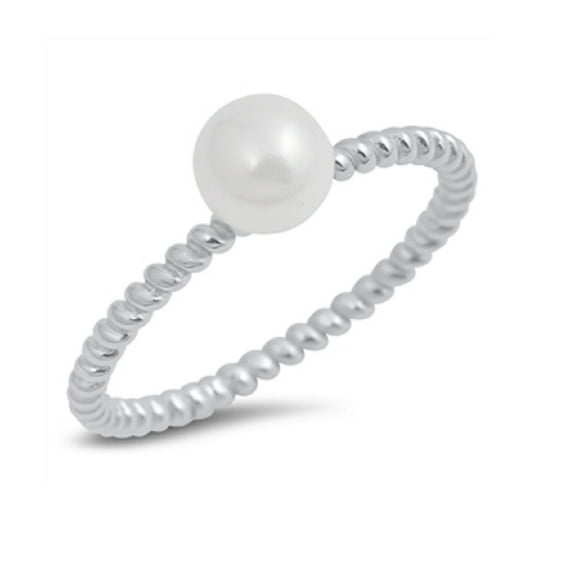 Rope Designer With Simulated Pearl Ring Sterling Silver 925