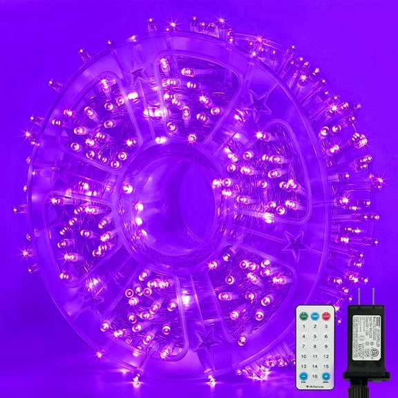 165FT 500 LED String Lights, Purple Fairy Lights Plug in, 16 Modes Transparent Purple Wire, 3m Power Cord, 29V Low Voltage for Indoor Outdoor Christmas Wedding Decoration