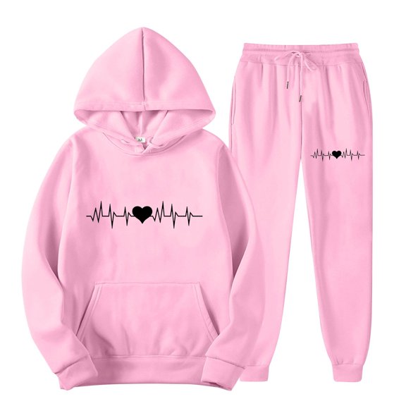BVOFAR Tracksuit for Women 2 Piece Baggy Funny Heart Print Hoodies Soft Comfy Pants Casual Long Sleeve Sweatsuits Set with Pockets 2025