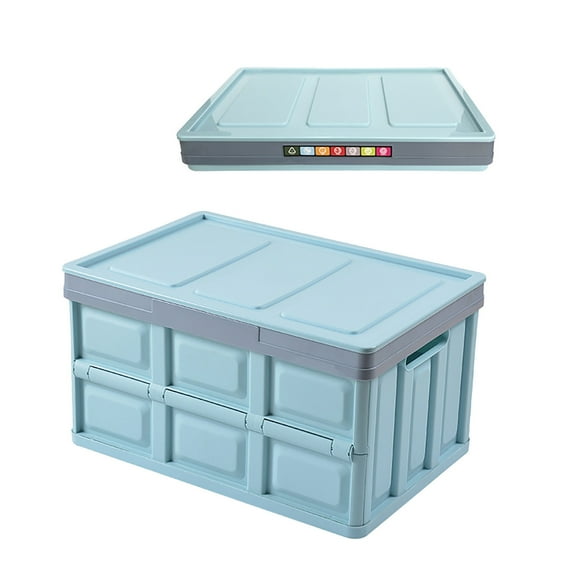 RXIRUCGD 30L Collapsible Storage Bins with Lids - Folding Plastic Stackable Utility Crates, Solid Wall CleverCrates, 1 Pack, Blue