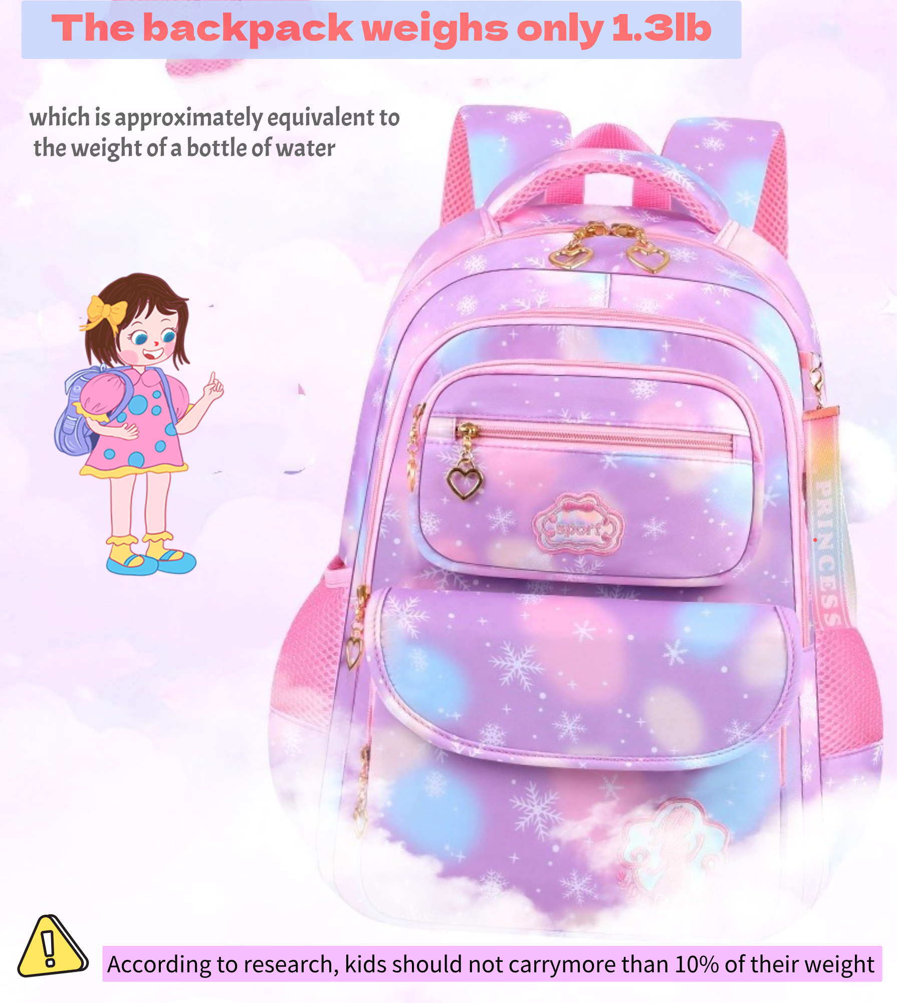 Mochila escolar para niñas, bonita, con múltiples bolsillos, púrpura 2