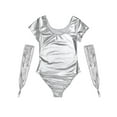 thumbnail image 7 of Aislor Womens Shiny Leather Short Sleeve Leotard Bodysuit with Elbow Length Fingerless Gloves for Party Silver 3XL, 7 of 7