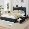 thumbnail image 2 of Queen Bed Frame with Headboard and LED Lights, SYNGAR Platform Bed Frame with Storage Drawers and USB Port, Upholstered Bed Frame with Wood Slat, Rivet Decoration, No Box Spring Needed, Black, 2 of 9