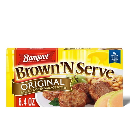 Banquet Brown'N Serve Original Fully Cooked Sausage Patties, Frozen Breakfast, 6.4 oz., 8-Count