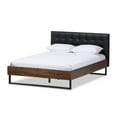 thumbnail image 2 of Baxton Studio Mitchell Rustic Industrial Walnut Wood Black Faux Leather Dark Bronze Metal Queen Size Platform Bed, 2 of 8