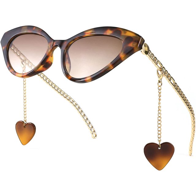 Gafas de sol de moda para mujer, estrechas, con forma de ojo de gato y cadena de metal, patillas H