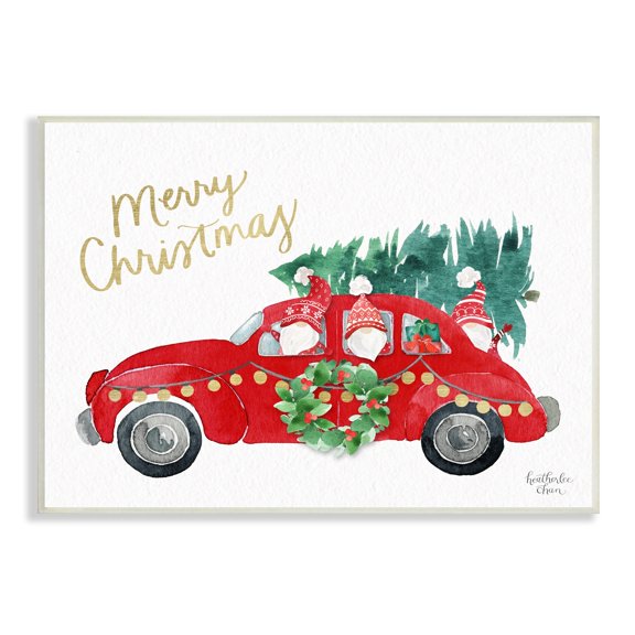 Stupell Industries Santa Gnomes Driving Christmas Car Holiday Tree Graphic Art Unframed Art Print Wall Art, Design by Heatherlee Chan