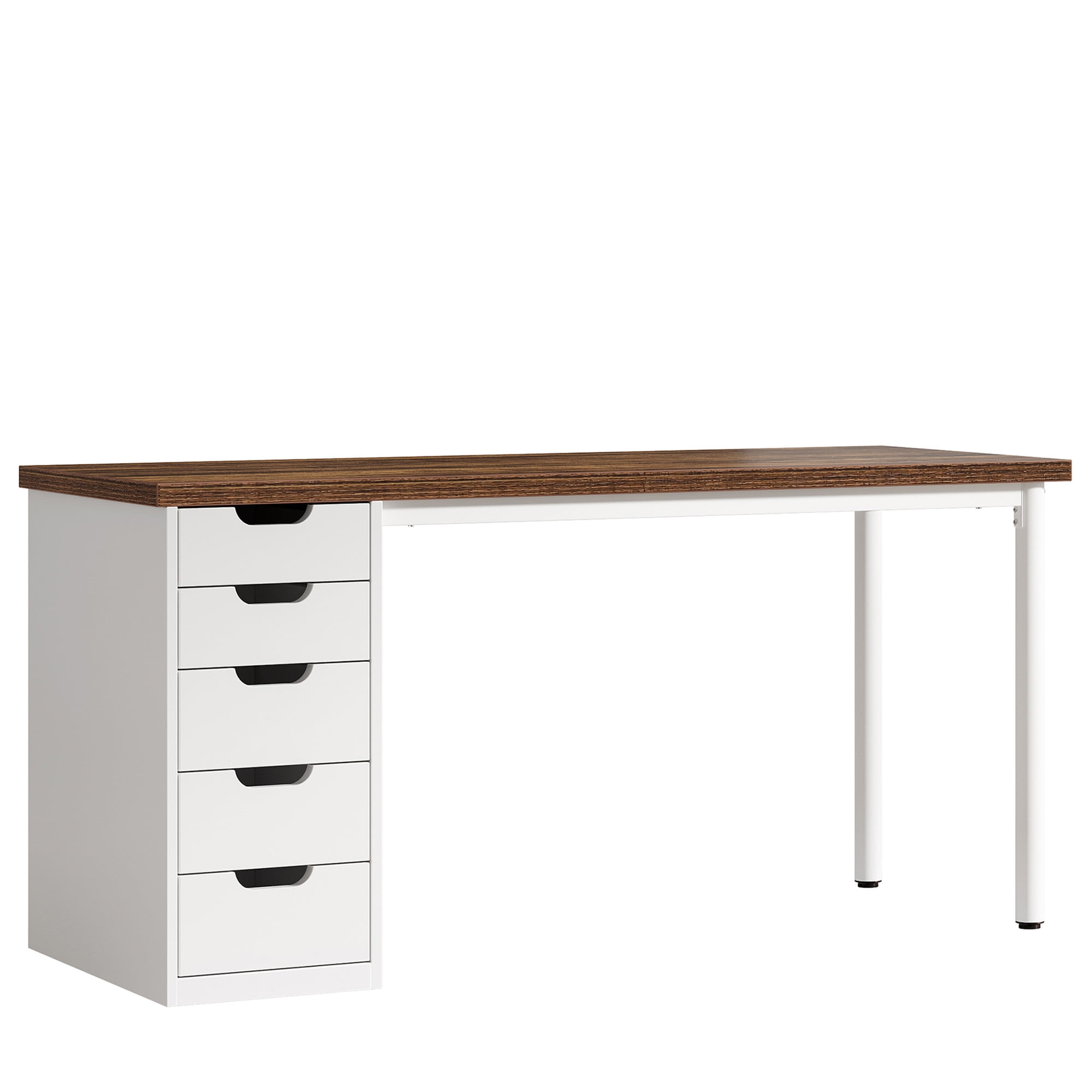 KIOOTTO 47" Computer Desk with 5 Drawers, Reversible Storage Cabinet and Compact Workstation, Nordic Oak