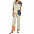 thumbnail image 2 of Cavosen Women Pajama Sets Button down Sleepwear 2 Piece Soft Nightwear Short Sleeve Collared Shirts Long Pants Sleepwear Color Block Loungewear with Pocket Comfort Blue XL, 2 of 6