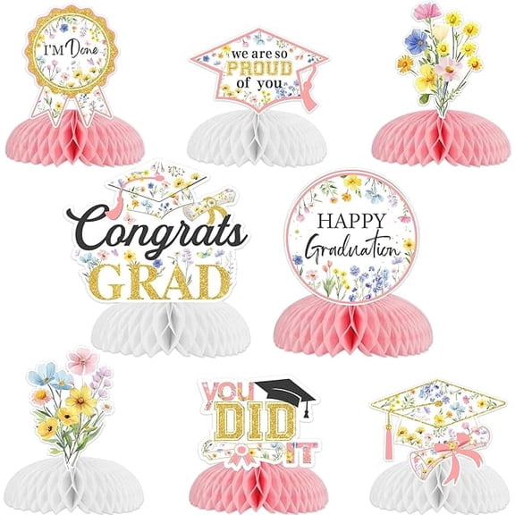 Wildflower Graduation Decorations 2026-8PCS Wildflower Graduation Party Honeycomb Centerpieces, Floral Graduation Party Table Decorations for Congrats Grad Class of 2026 Decorations