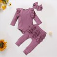 thumbnail image 2 of masbird Newborn Infant Baby Girl Clothes Outfits Ruffle Romper Floral 3Pcs Pants Sets Toddler Girls Clothing Set,Purple,6-12 M, 2 of 5