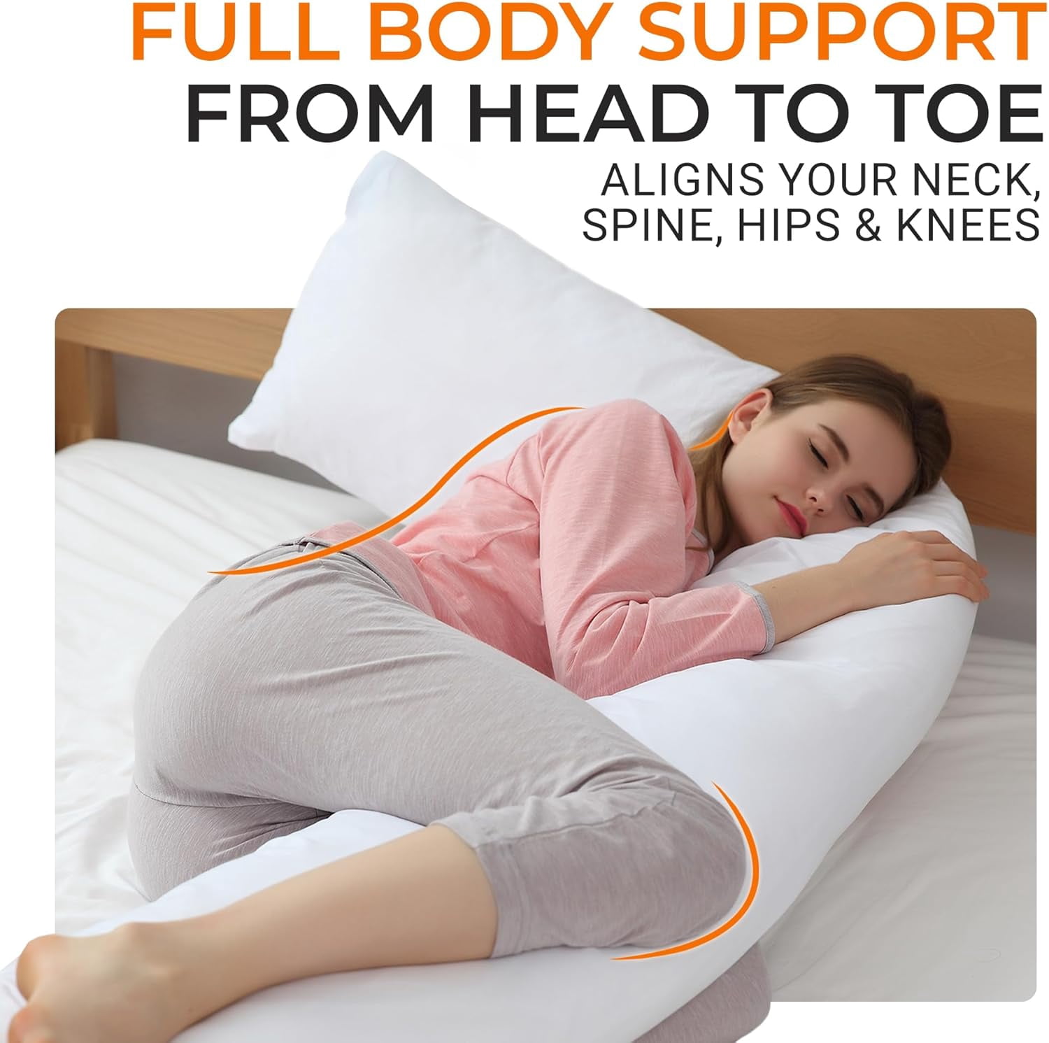 Extra Long Body Pillow for Side Sleeper, Pregnancy, Neck and Shoulder Support - Zippered Cover (19" x 90")