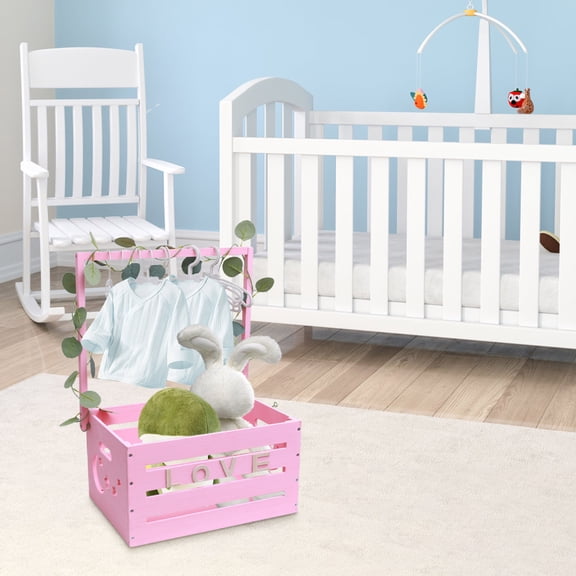 Tgbvmt Basket with Handle Wooden Shower Cupboard, Practical Wooden Storage Box for Shower, Laundry Basket with Pole and Wreath for Decoration, Large Capacity and Easy Installation for Home Use