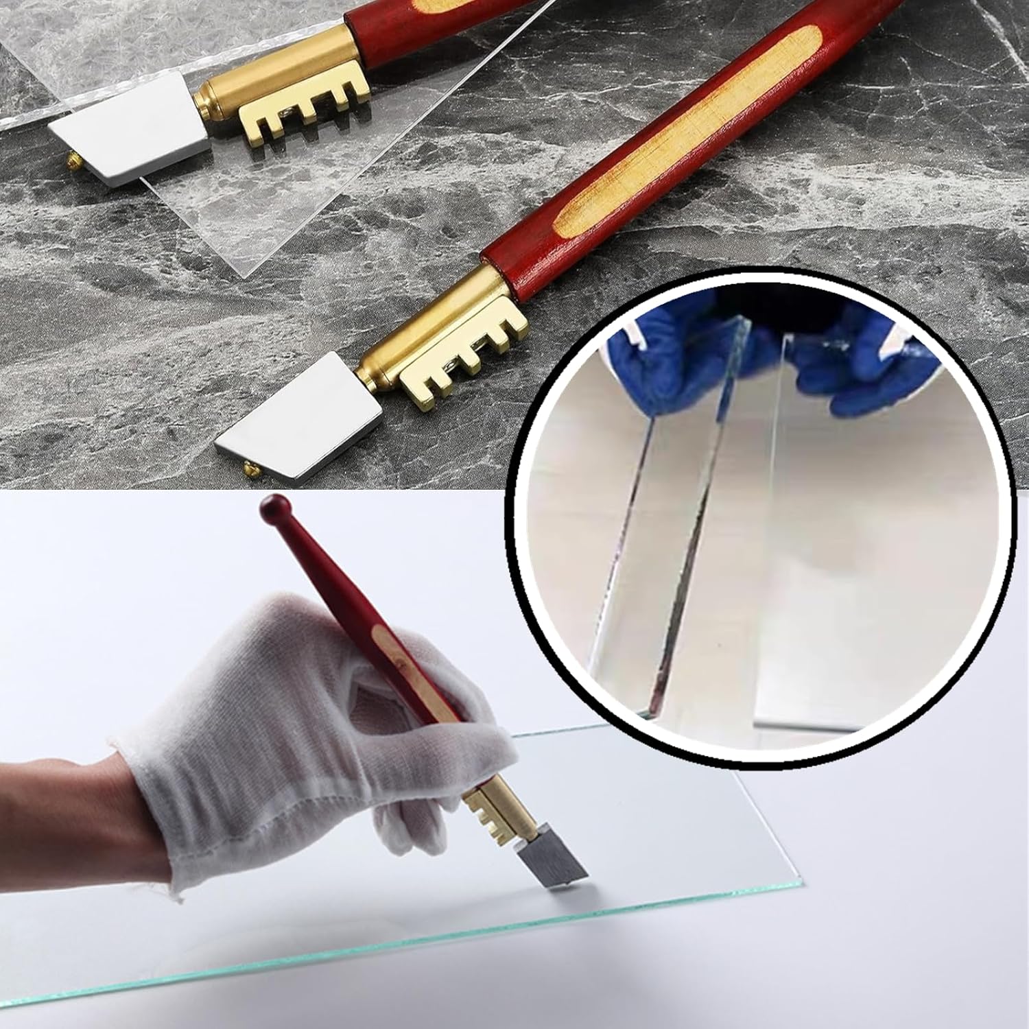 ABCISI Diamond Tip Glass Cutter, 2 Pieces Glass Cutting Tools, Professional Glass Cutting Kit with Wood Handle for Glass, Mosaic, Tiles, and DIY Projects
