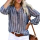 thumbnail image 3 of Blusa a rayas de manga larga con cuello en V y botones para mujer, camisa informal holgada para ir de compras al trabajo diario, 3 of 7