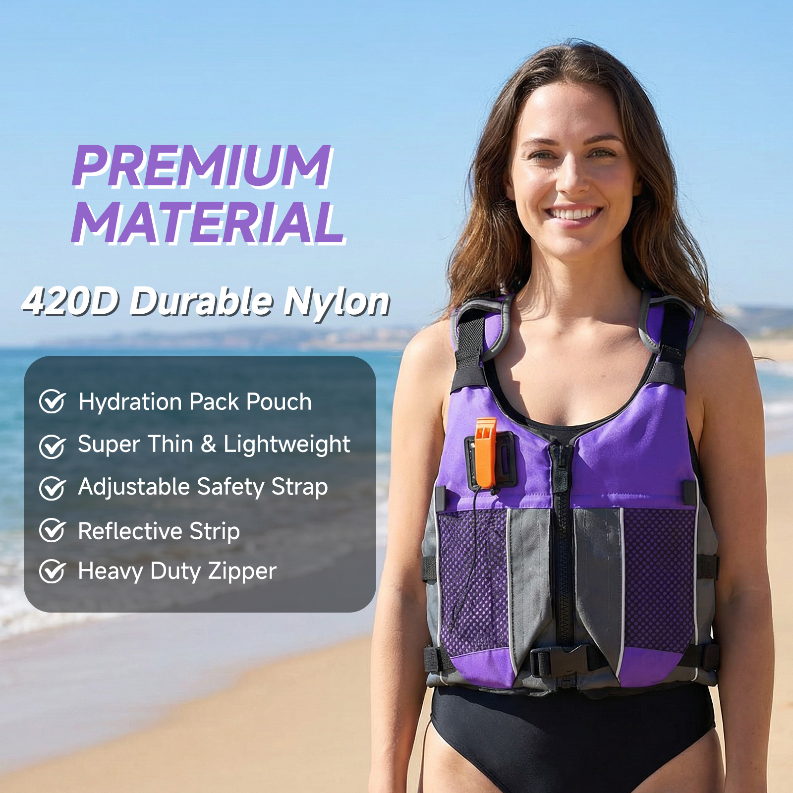 Koorium Adult Life Jacket Swim Vest, Purple photo 3
