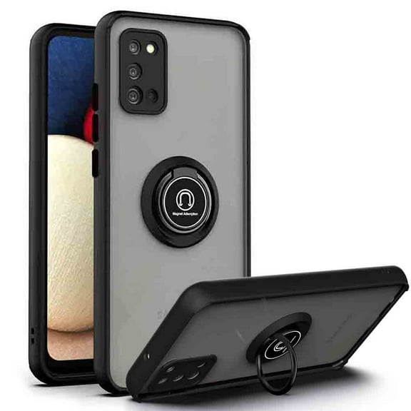 Xpm Case for Samsung Galaxy A02S Hybrid Frosted Protector Magnetic Ring Holder Stand Kickstand Heavy Duty Rugged 2 in 1 PC   TPU Cover for Galaxy A02s - Black