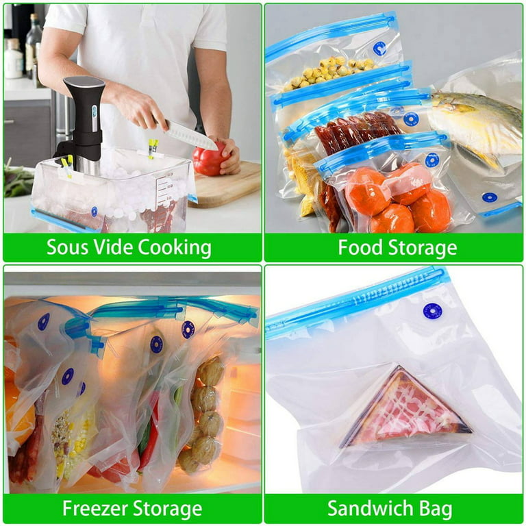 20pack Reusable Vacuum Zipper Seal Bags Quart, Gallon Size for Sous Vide &  Food Storage, 2 Sealing Clips