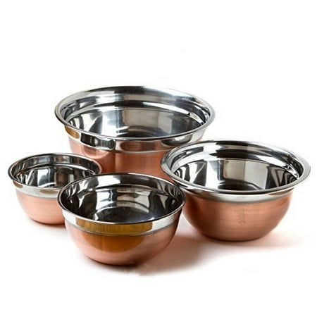 - 4 Stainless Steel Copper Finish Euro Style Mixing Bowl Set 5,3,1.5,.75 Quart Qt by Lifestyle