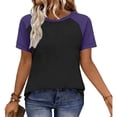 thumbnail image 6 of DPTALR Women's Spring & Summer Casual Fashion Raglan Sleeve Color Block Short Sleeve Top,Purple,Size L, 6 of 8