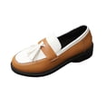 thumbnail image 2 of Purcolt Womens Color Block Loafers Dressy Casual Fringe Round Toe Slip On Boat Shoes Comfort Thick Soft Sole Flats Shoes for Business Work Office, 2 of 9