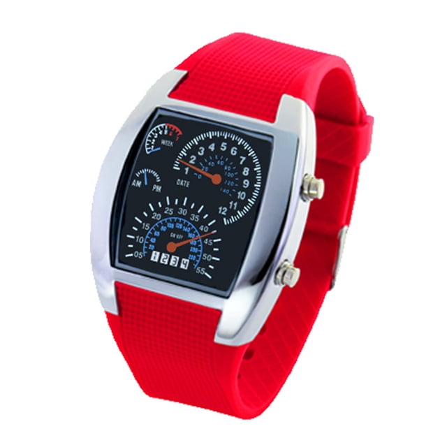 Reloj electrónico LED de aviación deportiva de moda con forma de abanico para tablero de carreras, reloj creativo para hombres