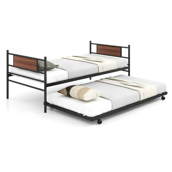 Twin Size Metal Daybed with Trundle Foundation Heavy-Duty Sofa Bed