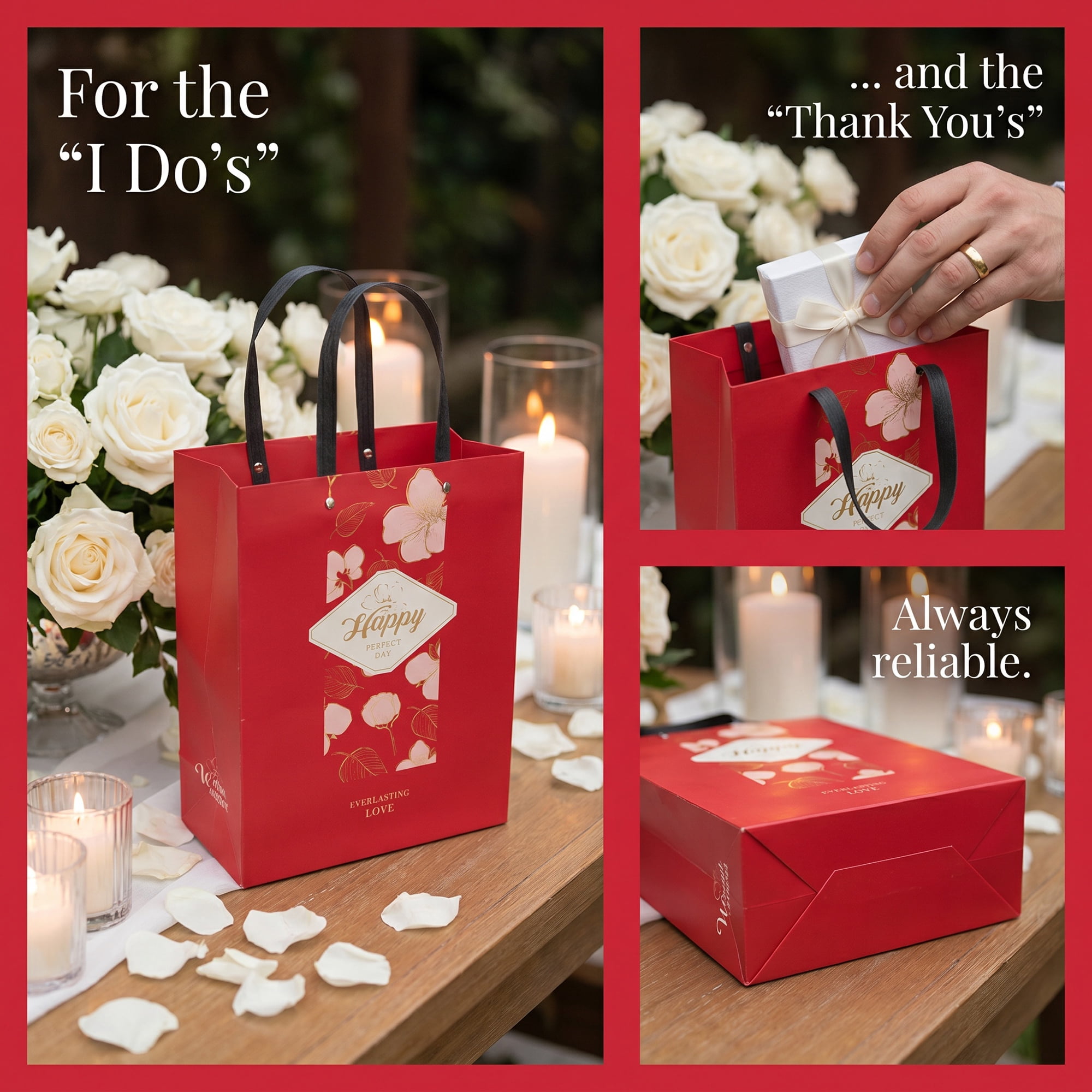 Unique Bargains Medium Gift Bags with Wide Flat Bottom for Occasions Red 8.5" x 4.3" x 11"