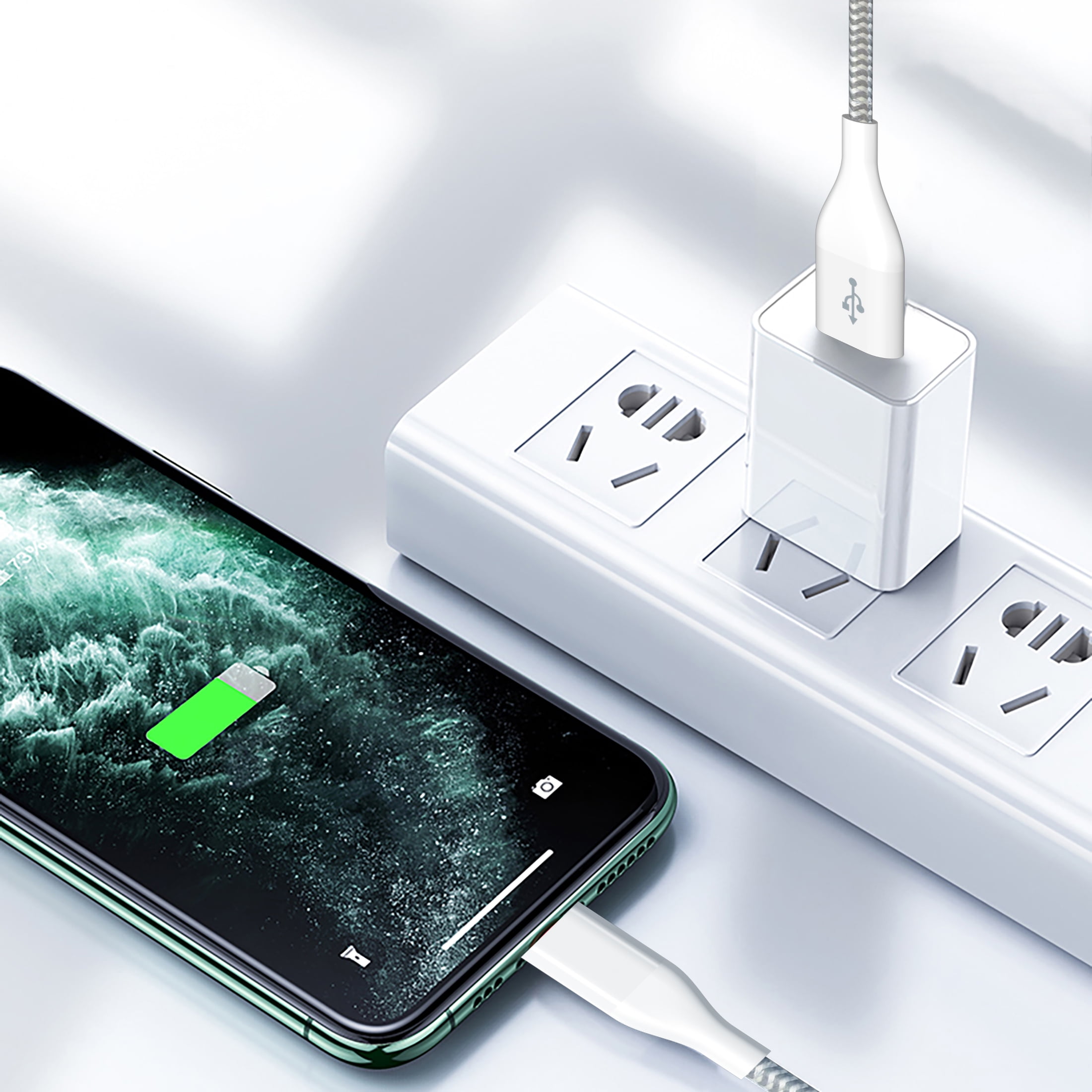 Auto Drive 6ft Lightning to USB-a Charging and Data Cable, Mfi Certificated, Braided, White