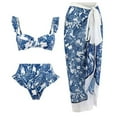 thumbnail image 1 of 1 conjunto de tres piezas con estampado retro ajustado y estampado floral azul para mujer con falda cruzada multiusos, 1 of 5