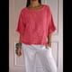 thumbnail image 4 of Blusa de Algodón y con Cuello Redondo, Dobladillo con Volantes y Corta, Color Liso, para Mujer. Sandía Roja L, 4 of 7